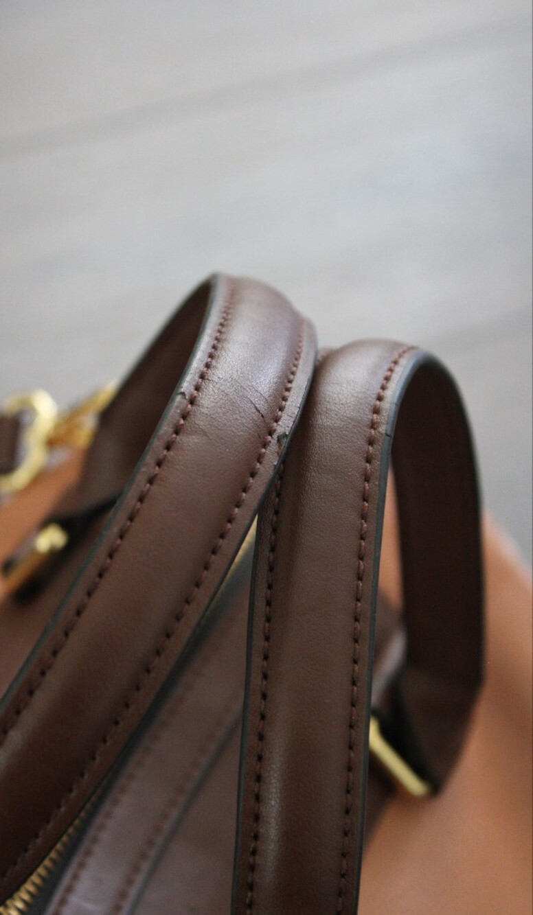 BCBGMAXAZRIA Brown Leather Satchel Bag with Gold Hardware - Picture 10 of 12